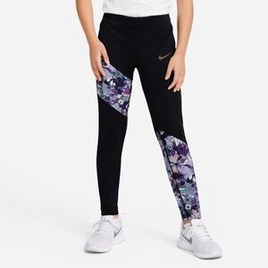 Nike Kids' Black and Purple Floral Leggings